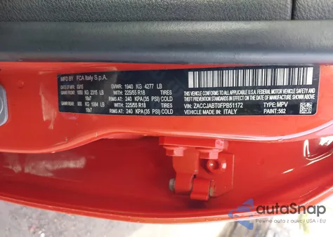 2015 Jeep Renegade Latitude из США, поврежденный, VIN ZACCJABT0FPB51172